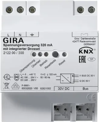 Zdjęcie produktu dla Zasilacz KNX Gira 320mA z dławikiem REG 212200 (212200)