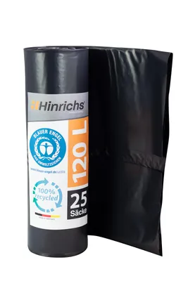 Immagine prodotto di Sacchi per rifiuti Hinrichs 120L - rotolo da 25 pezzi - 60 µ - 700x1100 mm - nero (1 rotolo)