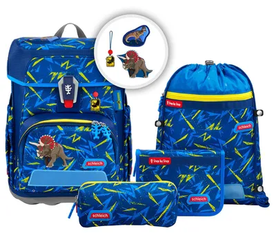 Image de Step by Step sac d'école Cloud schleich Schulranzen-Set 5 pièces Dinosaurs Triceratops bleu