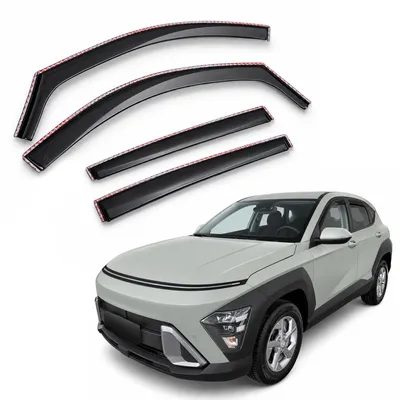 Produktbild von J&J AUTOMOTIVE | GP Windabweiser Für Hyundai Kona 2 Ab 2022 4tlg, GP Regenabweiser, Schwarz, Getönt, Aerodynamisch, Einfache Montage, Befeistigung mit Clips