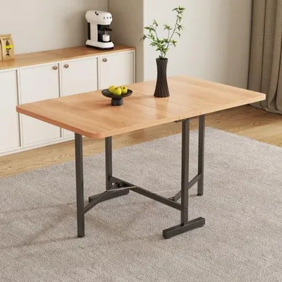 Imagen del producto de AIORBER: Mesa de comedor moderna extensible, 120 x 80 cm, mesa plegable que ahorra espacio con aspecto de madera natural, mesa de cocina minimalista con estructura de aleación resistente, roble blanco americano
