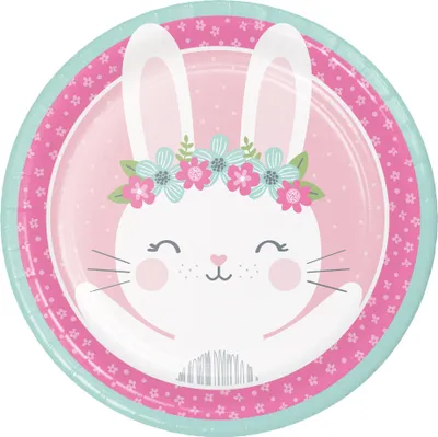 Produktbild von 8 runde Hasen Teller Ostern rosa 23 cm - Einheitsgröße