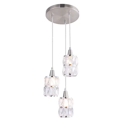 Immagine prodotto di Globo Lighting lampada a sospensione in metallo nichel opaco, cristalli di vetro trasparenti, cavo PVC trasparente, ø: 250mm, H: 1200mm, escl. 3x E14 40W 230V