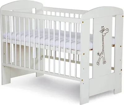Produktbild von Babybett Gitterbett Kinderbett höhenverstellbar mit Matratze mit Schlupfsprossen Weiß GIRAFFE 120x60 KMbaby