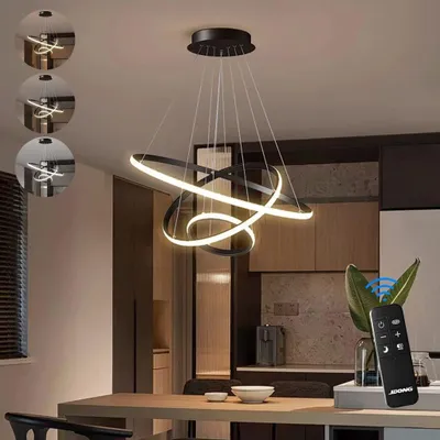Produktbild von 3 Ringen Moderne LED Hängelampe Esstisch,54W LED Hängeleuchte & Pendelleuchten Höhenverstellbar für Esszimmer Wohnzimmer,Dimmbar Hängeleuchte Aluminium Mit Fernbedienung,3000K-6500K,Schwarz