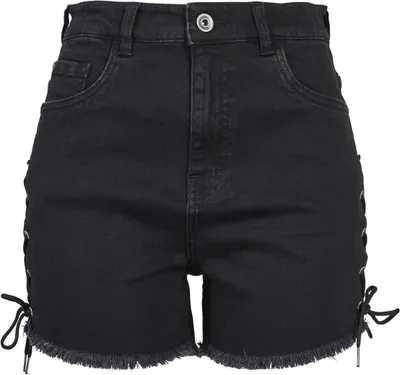 Zdjęcie produktu dla Damskie szorty Urban Classics Ladies Highwaist Denim Lace Up Shorts, czarne, spranie – rozmiar 27