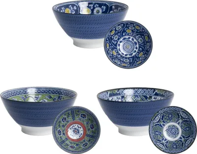 Produktbild von 86 Reis Schalen Ø 18 cm 3 er Set JAPAN Porzellan blau weiss