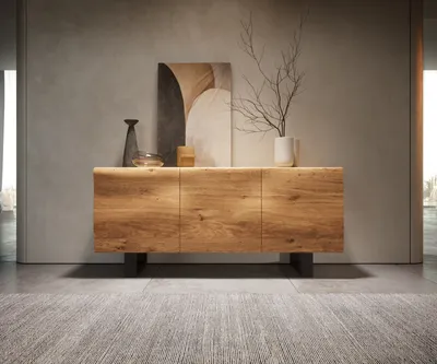 Produktbild von DELIFE Sideboard New Live-Edge 145 cm Eiche Natur 3 Türen Kufe Metall Schwarz