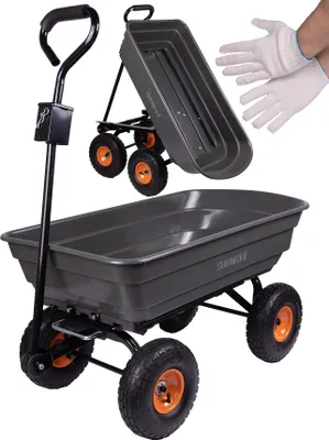 Produktbild von Sunwaal Gartenwagen Transportanhänger Handwagen mit Kippfunktion bis zu 300kg 75L Pendelachse aufblasbare Räder