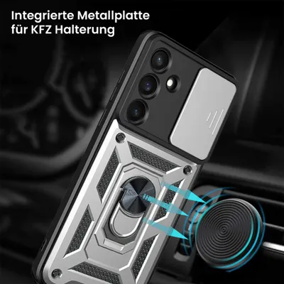 Produktbild von Armor Handyhülle für Samsung Galaxy S26 FE mit 9H Displayglas Displayschutz Kameraschutz Handy Panzer Case Cover Schutzhülle Outdoor Farbe: Silber