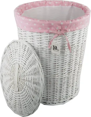 Immagine prodotto di Cesto per la biancheria Cestino per la biancheria Cassettone in vimini rettangolare 34L bianco rosa Coperchio Maniglia D.32 H.48