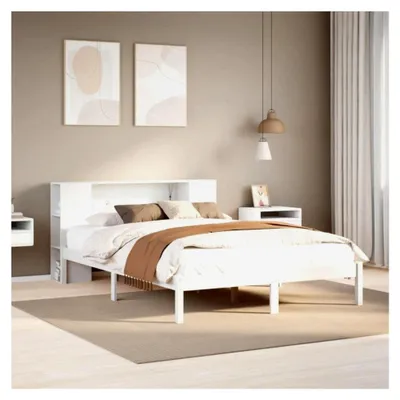 Produktbild von Bücherregal Bett ohne Matratze Weiß 150x200 cm King Size Massivholz Kiefer