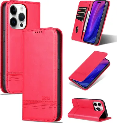 Image de Etui en cuir pour iPhone 16 Pro, étui portefeuille pliable avec fermeture magnétique et support Rose