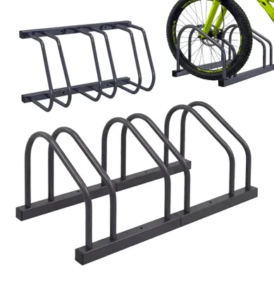 Produktbild von Relaxdays Fahrradständer Boden & Wandmontage, 3 Räder, bis 65 mm Reifenbreite, Garage, Reihenparker, Stahl, anthrazit