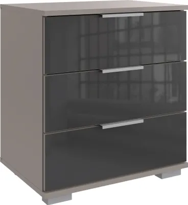 Obrázek produktu pro Nachtkommode >Easy Plus< 3 Schübe, SAHARAGRAU + GLAS GREY - 52x58x38cm (BxHxT)