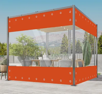 Obrázek produktu pro Eleoption 2,1*2,4 m plachta s oky Vodotěsná průhledná - venkovní 0,45 mm PVC záclona Průhledná větruodolná plachta pro altán Čirá ochranná plachta pro pergolu Veranda altán (výška x šířka, oranžová)