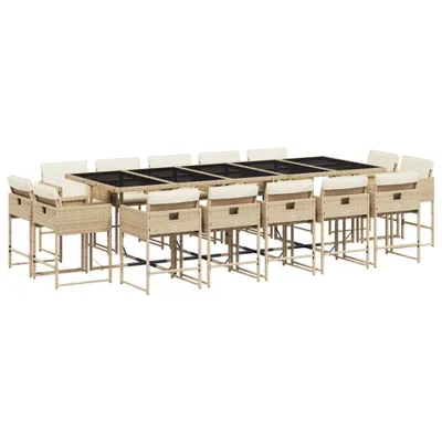 Produktbild von 15-tlg. Garten-Essgruppe mit Kissen Beige Poly Rattan