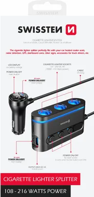 Productafbeelding van Autolaadapparaat Swissten, 2 x USB-C / USB-A