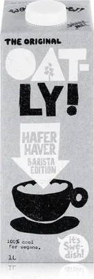 A carton of Oatly Barista Edition oat milk.