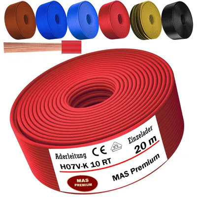Produktbild von 20m Aderleitung H07 V-K RT 1x10 mm² Rot Einzelader flexibel