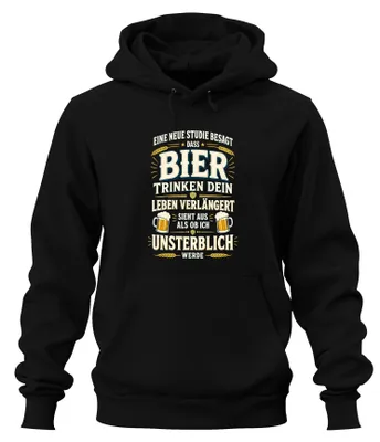 Productafbeelding van Bier, Studie, Leven: Verlengt het leven, is grappig. Vaderdag hoodie, zwart, maat XL