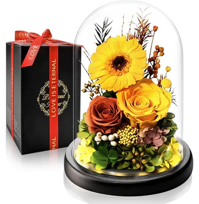 Immagine prodotto di Rose e gerbere artificiali in vaso, con illuminazione a LED, tonalità giallo-arancio