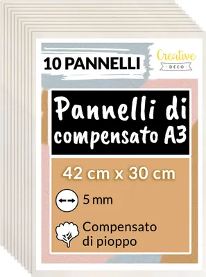 Immagine prodotto di Creative Deco 10 x A3 Pannelli in Legno Compensato | 5mm / 42x30cm | Legno di Pioppo | Perfette per la Decorazione, Pittura, Pirografia | Taglio Laser