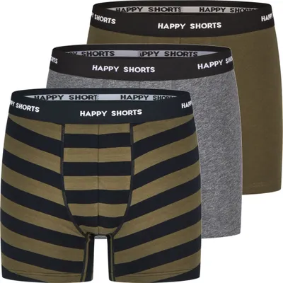 Produktbild von Happy Shorts Herren Retro Boxer 3-Pack Jersey - Stripe - Olive Night - Größe M
