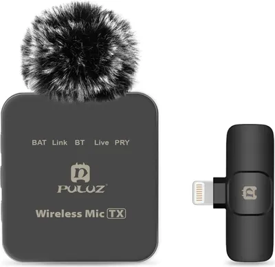 Produktbild von PULUZ PU645B Drahtloses Mikrofonsystem mit 1 Empfaenger und 1 Sender, 10 m uebertragungsreichweite, integrierter Akku, Ersatz fuer iPhone, Computer, Laptop, Kamera fuer Live-Streaming, Interview, Vlog