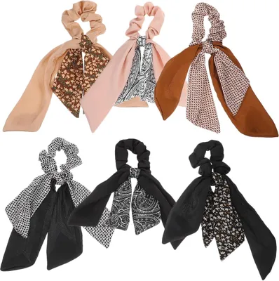 Produktbild von 6er-Pack Haargummis mit Schleifen, elastisch und rutschfest, aus Stoff, vielseitig für Damen und Mädchen
