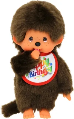 Obrázok produktu pre Monchhichi dievčatko s náprsenkou narodeniny, náprsenka s potlačou: "Happy birthday", Sekiguchi