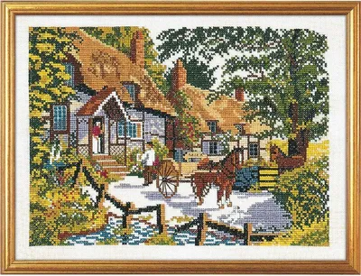 Produktbild von Eva Rosenstand Kreuzstich-Set „Englisches Haus und Pferde“, Stickvorlage, 47 x 36 cm