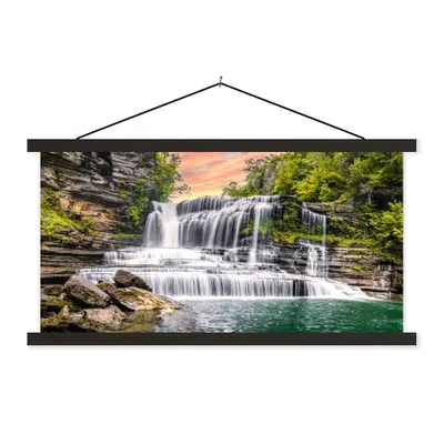 Produktbild von MuchoWow® Textilposter Wasserfall - Wasser - Steine - Pflanzen - Natur 120x60 cm mit schwarzem Rahmen - Dekoration Schlafzimmer