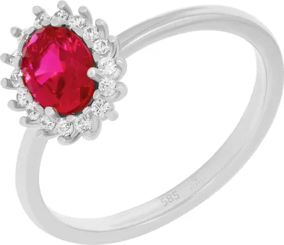 Produktbild von 585er Weißgold Damenring mit synth. Rubin Ring Goldring Verlobungsring Antragsring