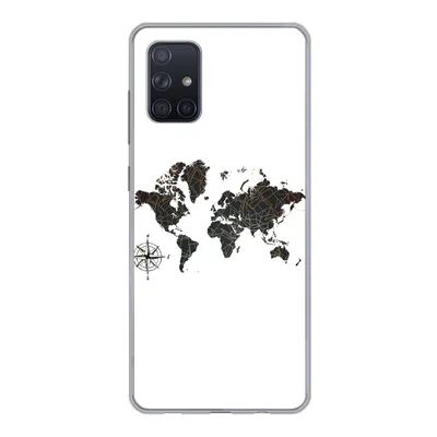 Produktbild von MuchoWow® Handyhülle Schutzhülle Hülle für Samsung Galaxy A51 Weltkarte - Gold - Schwarz - Windrose Silikon Softcase Handy Hülle - Schutzabdeckung