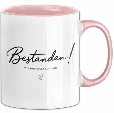 Produktbild von Schüler Abschluss Tasse Geschenk Lustige Geschenkidee Spruch Bestanden Wir Sind Stolz Auf Dich (Rosa)