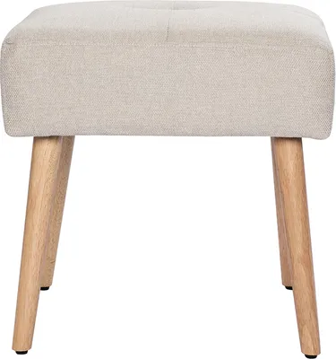 Produktbild von Miliboo - Niedriger Hocker aus Stoff mit strukturiertem Samteffekt in Beige und hellem Massivholz H46 cm GUESTA