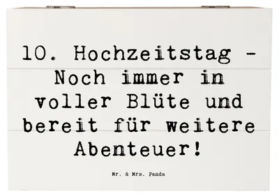 Produktbild von Mr. & Mrs. Panda Geschenkbox Spruch 10. Hochzeitstag Rosenhochzeit 22 x 15 cm - Weiß - Geschenk, Heiraten, Kiste, fotobox, Dekade, Schatulle, Box, Abenteuer, Geschenke