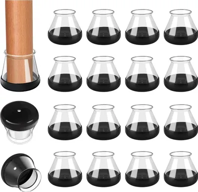 Obrázok produktu pre INF Okrúhle Priehľadné Čierne Podložky Pod Nohy Stoličky - 16 ks Veľký