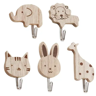 5 Holz-Wandhaken Tiermotive für Kinderzimmer, Deko