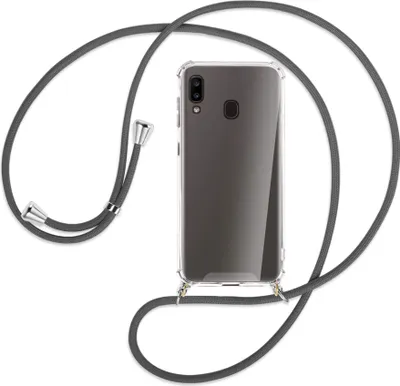Produktbild von Handykette Backcover-Schutzhülle mit Band (Metall silberfarben) für Samsung Galaxy A20e - dunkelgrau