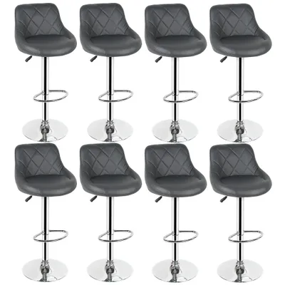 Image de Tabouret de bar, set de 8 chaises de bar pivotantes Tabouret de cuisine en similicuir Réglable en hauteur gris