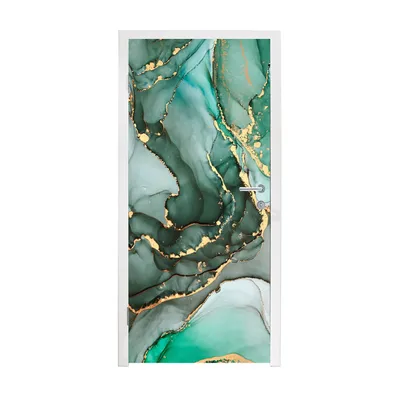 Obrázok produktu pre MuchoWow® Tapety na dvere - Samolepiaca fólia na dvere - Zlatá - Mramor - Zelená - Luxusná - Mramorový vzhľad - Sivá - 215x90x0.1cm - Plagát na dvere -