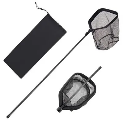 Produktbild von VEVOR Angelkescher mit Teleskopstange und Aufbewahrungsbeutel, Unterfangkescher aus Kohlefaser und Nylonummanteltem PVC, Fischkescher 187 cm Gesamtlänge, Forellenkescher für Kajak Boot Ufer