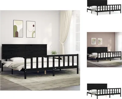 Produktbild von vidaXL Massivholzbett mit Kopfteil Schwarz 200x200 cm -  Betten & Bettgestelle
