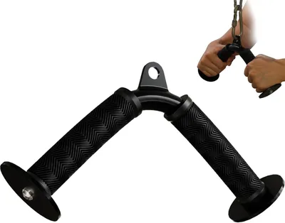 Immagine prodotto di Bilanciere a V per tricipiti - Attacco per cavo - Allenamento della parte superiore del corpo - Maniglie in gomma antiscivolo - Lunghezza 295 cm - Colore nero