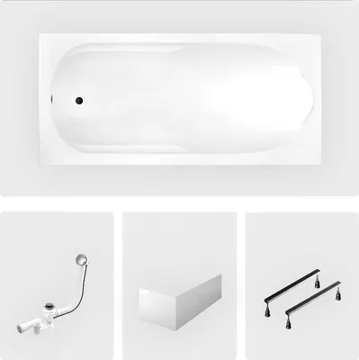 Produktbild von Rechteckige Badewanne - 160 x 70 cm - mit weißer Frontschürze - Füße - Chromablauf - BONA