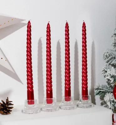Productafbeelding van MagicHome kerstkaars, 25 cm, verpakking van 4 stuks, rood, spiraalvormig, gedraaid
