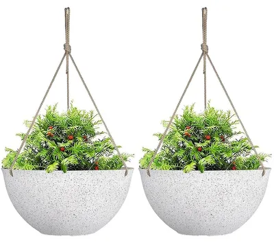 Produktbild von Blumentopf zum Hängen Pflanzkübel Hängeampel - 25 cm - Weiß gesprenkelt - 2 Stück