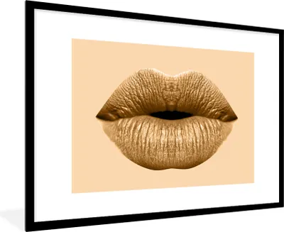 Produktbild von MuchoWow® MuchoWow® Gerahmtes Poster Lippen - Pastell - Braun 90x60 cm - Poster mit zchwarzem Bilderrahmen - Wanddekoration - Fotos